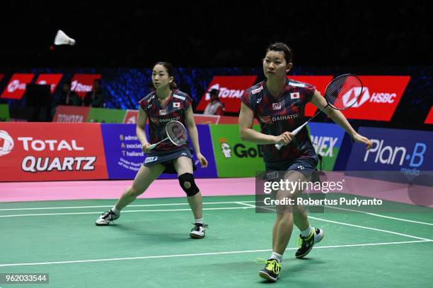 Misaki Matsutomo and Ayaka Takahshi of Japan compete against Chen Hsiao Huan and Hu Ling Fang of Chinese Taipei during the Quarter-finals match on...