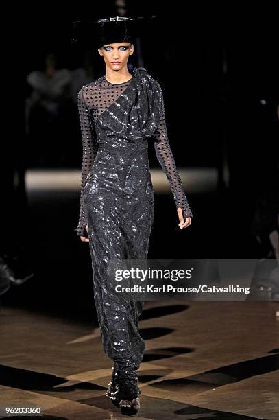 Model walks the runway at the Givenchy fashion show during Paris Haute Couture Fashion Week Spring Summer 2010 on January 26, 2010 in Paris, France.