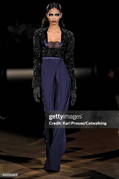 Model walks the runway at the Givenchy fashion show during Paris Haute Couture Fashion Week Spring Summer 2010 on January 26, 2010 in Paris, France.