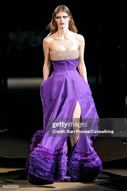 Model walks the runway at the Givenchy fashion show during Paris Haute Couture Fashion Week Spring Summer 2010 on January 26, 2010 in Paris, France.