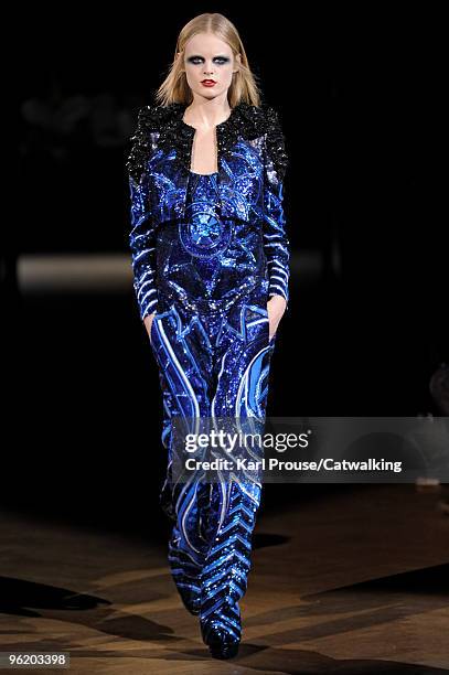 Model walks the runway at the Givenchy fashion show during Paris Haute Couture Fashion Week Spring Summer 2010 on January 26, 2010 in Paris, France.