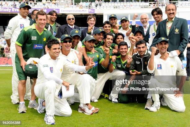 The Pakistan team celebrate after winning the 2nd Test match against Australia by 3 wickets to tie the series 1-1 at Headingley, Leeds, 24th July...