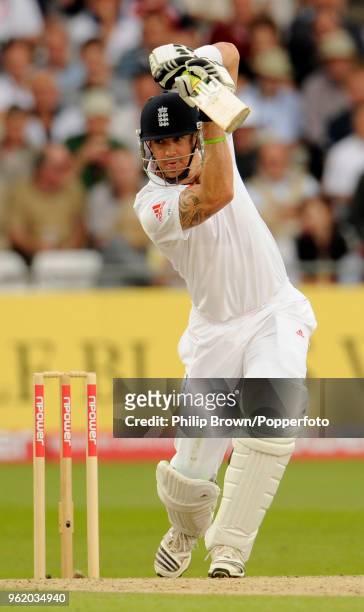 England batsman Kevin Pietersen hits out during the 1st Test match between England and Pakistan at Trent Bridge, Nottingham, 31st July 2010. England...