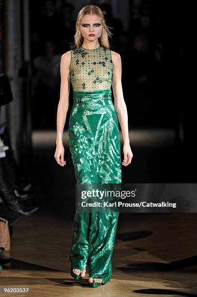 Model walks the runway at the Givenchy fashion show during Paris Haute Couture Fashion Week Spring Summer 2010 on January 26, 2010 in Paris, France.