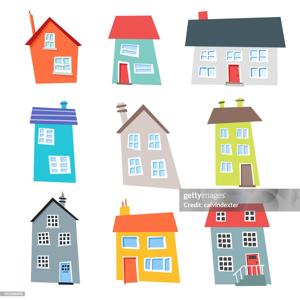 Diseño plano y colección de coloridas casas