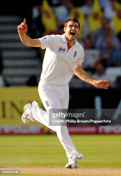 England bowler James Anderson appeals for a wicket at the end of day three of the 1st Test match between England and Pakistan at Trent Bridge,...