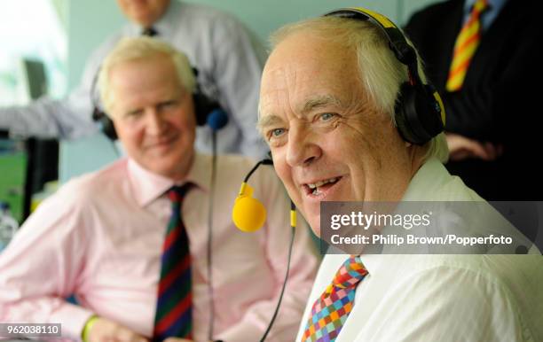 Author and lyricist Sir Tim Rice in the Test Match Special commentary box during the 5th NatWest Series One Day International between England and...