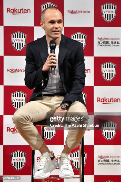 Vissel Kobe new signing Andres Iniesta attends a press conference on May 24, 2018 in Tokyo, Japan.