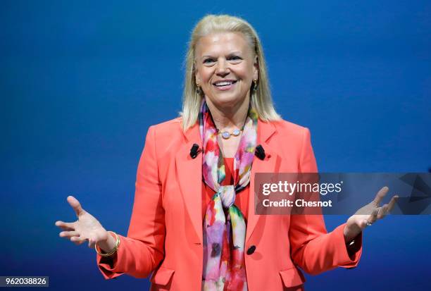 President and CEO Virginia Rometty delivers a speech to participants during the Viva Technologie show at Parc des Expositions Porte de Versailles on...