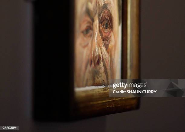 Painting entitled ' Self-Portrait with a Black Eye' by British artist Lucian Freud is displayed at Sotheby's auction house in central London, on...
