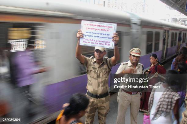 Central railways operating, commercial and protecting force organise mock drills at Currey Road Railway Station on May 23, 2018 in Mumbai, India. The...