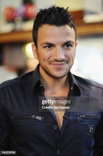 Peter Andre promotes Costa Flat White coffee at a Costa coffee shop in Piccadilly on January 27, 2010 in London, England.