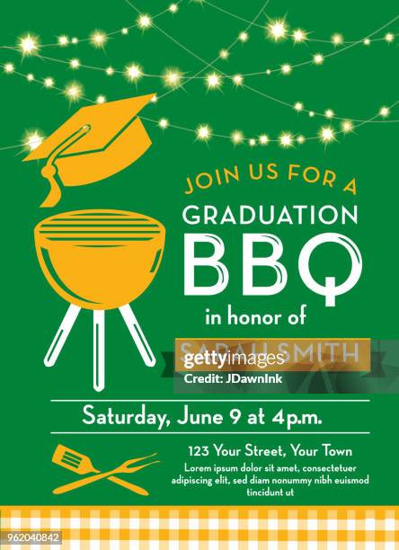 bbq graduation party invitation design template - summer string lights stock illustrations