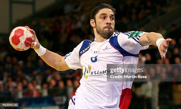 Betrand Gille of France plays the ball during the Men's Handball European main round Group II match between Slovenia and France at the Olympia Hall...