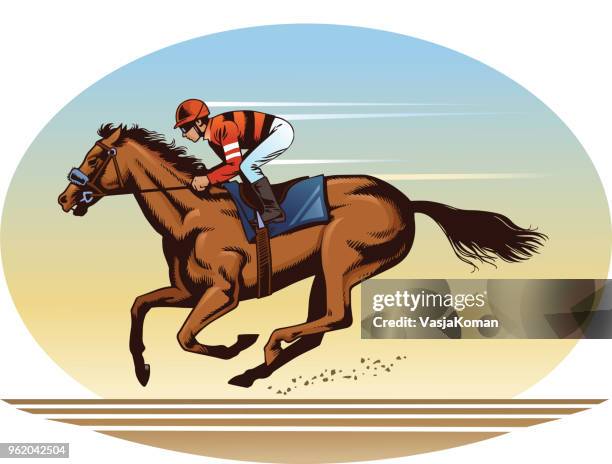 riding thoroughbred racing horse - mare stock illustrations