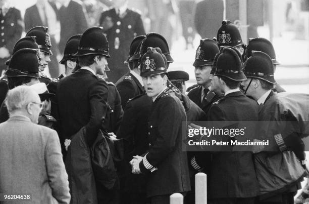 City of London Police outside the Old Bailey, London, as Gerry Conlon, one of the 'Guildford Four' is released after the sentences in the case were...