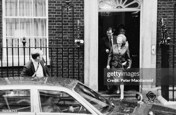 British Prime Minister Margaret Thatcher leaves 10 Downing Street, 13th February 1990.