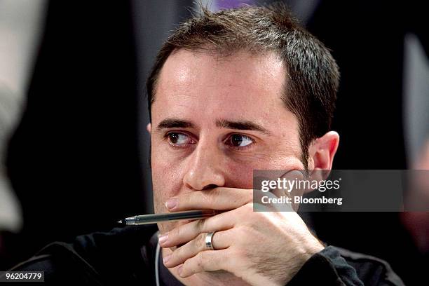 Evan Williams, co-founder and chief executive officer of Twitter Inc., listens during a workshop on social networks on day one of the 2010 World...