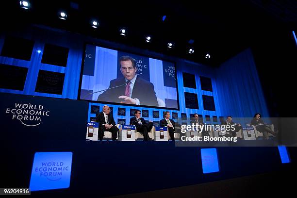 Panelists, from left, Ibrahim S. Dabdoub, chief executive officer of the National Bank of Kuwait, Robert "Bob" Diamond, president of Barclays Plc,...