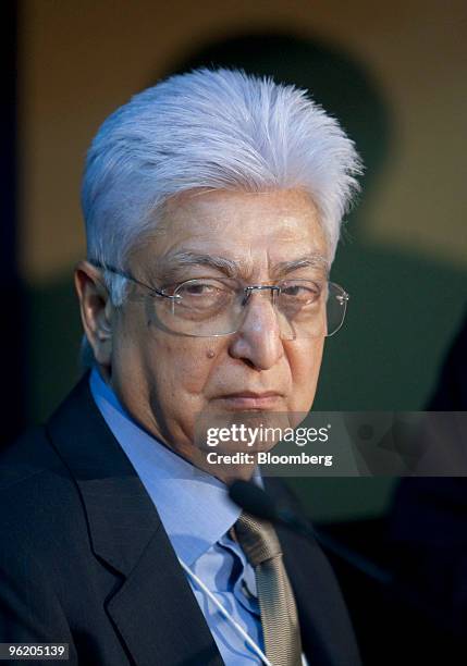 Azim Premji, chairman of Wipro Ltd., attends a news conference on day one of the 2010 World Economic Forum annual meeting in Davos, Switzerland, on...