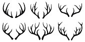 Deer antlers black icons set on white background