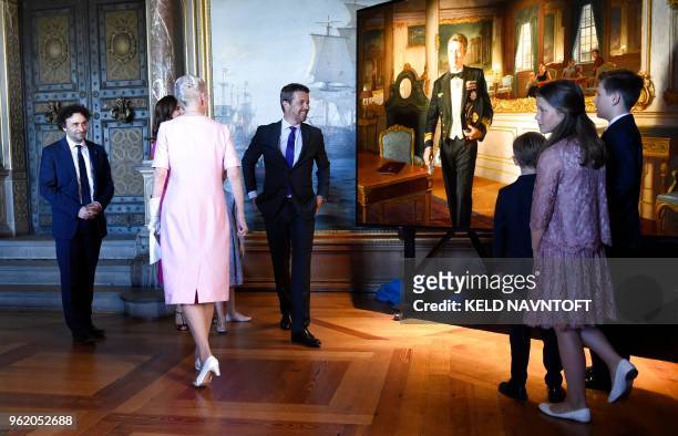 Crown Prince Frederik of Denmark attends the official unveiling of a portrait of him by Australian artist Ralph Heimans on May 24, 2018 at...