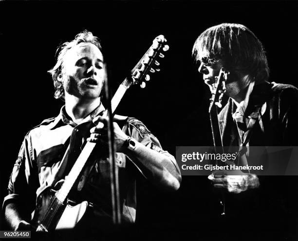 Crosby, Stills, Nash & Young perform live on stage at Wembley Stadium on September 14 1974 L-R Stephen Stills, Neil Young