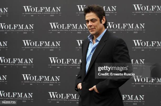 Benicio Del Toro attends a photocall for 'The Wolfman' at La Casa Del Cinema on January 27, 2010 in Rome, Italy.