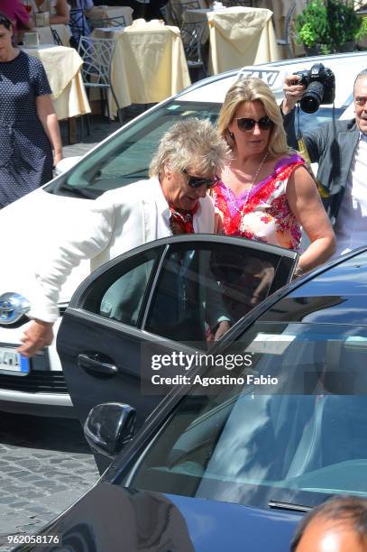 Singer Rod Stewart and his wife Penny Lancaster are seen on May 24, 2018 in Rome, Italy.