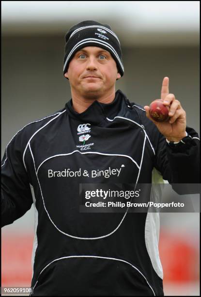 Darren Gough of Yorkshire warming up before the start of the LV County Championship match between Yorkshire and Kent at North Marine Road,...