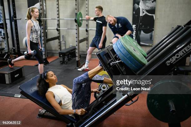 British Track and Field athlete Morgan Lake trains at the British Athletics National Performance Institute on May 24, 2018 in Loughborough, England....