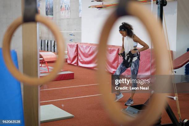 British Track and Field athlete Morgan Lake prepares to train at the British Athletics National Performance Institute on May 24, 2018 in...