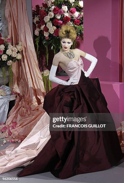 Model presents a creation by British designer John Galliano for Christian Dior during the spring-summer 2010 haute couture collection show on January...