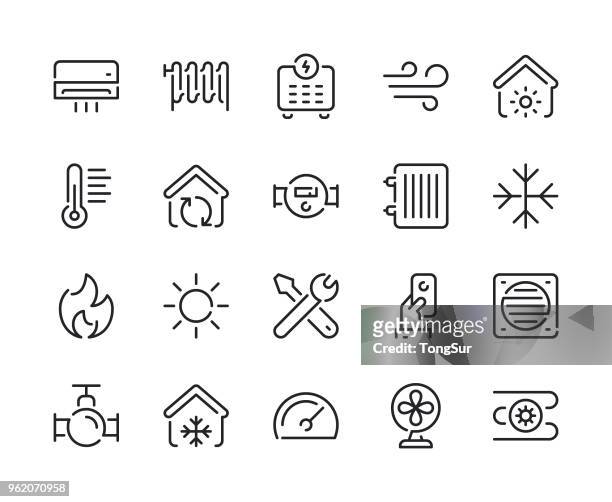 ilustraciones, imágenes clip art, dibujos animados e iconos de stock de calefacción y refrigeración de los iconos de línea - calor