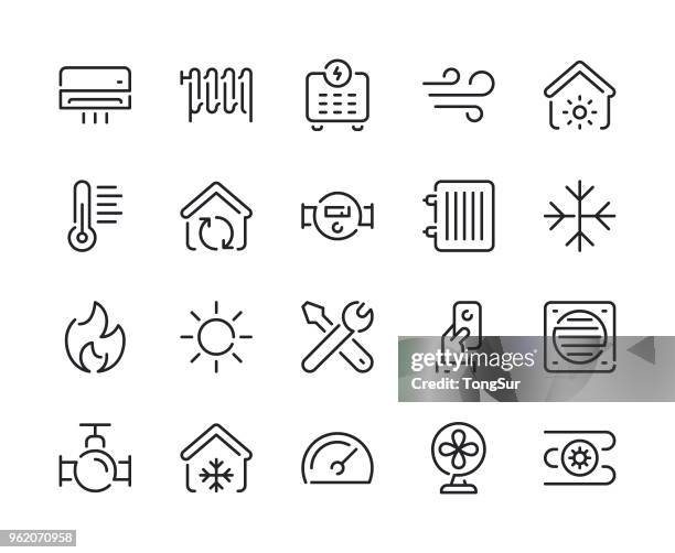 stockillustraties, clipart, cartoons en iconen met verwarming en koeling lijn pictogrammen - radiator