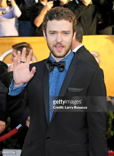Singer-actor Justin Timberlake arrives to the TNT/TBS broadcast of the 16th Annual Screen Actors Guild Awards held at the Shrine Auditorium on...