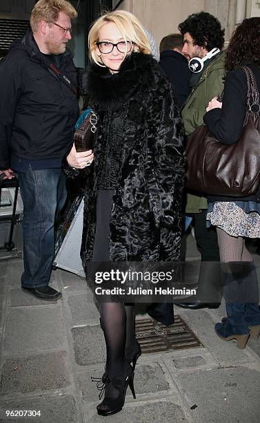 Evelina Khromchenko attends the Elie Saab Fashion Show during Paris Fashion Week Haute Couture S/S 2010 at Atelier Jean-Paul Gaultier on January 27,...