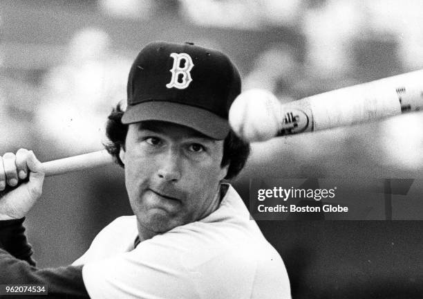 Boston Red Sox Bob Stanley participates in batting practice during spring training in Winter Haven, Fl., on March 7, 1983.