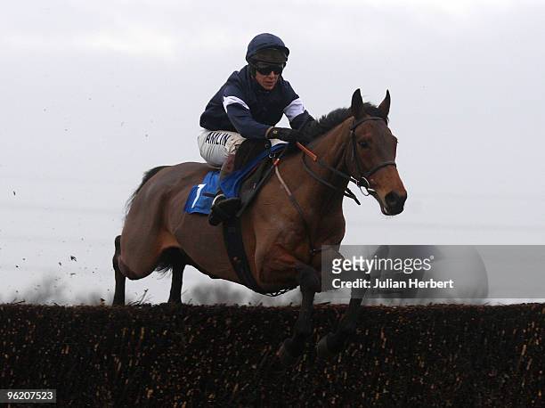 Richard Johnson and Mighty Man on their way to victory in The Huntingdon Novices' Novices Steeple Chase Race run at Huntingdon Racecourse on January...