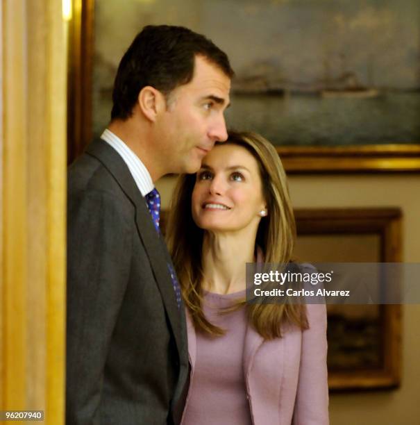 Prince Felipe of Spain and Princess Letizia of Spain at Zarzuela Palace on January 27, 2010 in Madrid, Spain.