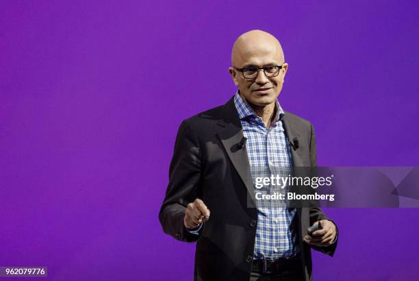 Satya Nadella, chief executive officer of Microsoft Corp., speaks during the Viva Technology conference in Paris, France, on Thursday, May 24, 2018....
