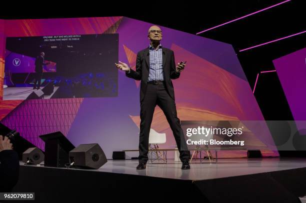 Satya Nadella, chief executive officer of Microsoft Corp., speaks during the Viva Technology conference in Paris, France, on Thursday, May 24, 2018....
