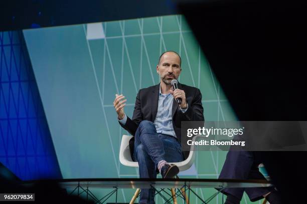 Dara Khosrowshahi, chief executive officer of Uber Technologies Inc., speaks during the Viva Technology conference in Paris, France, on Thursday, May...