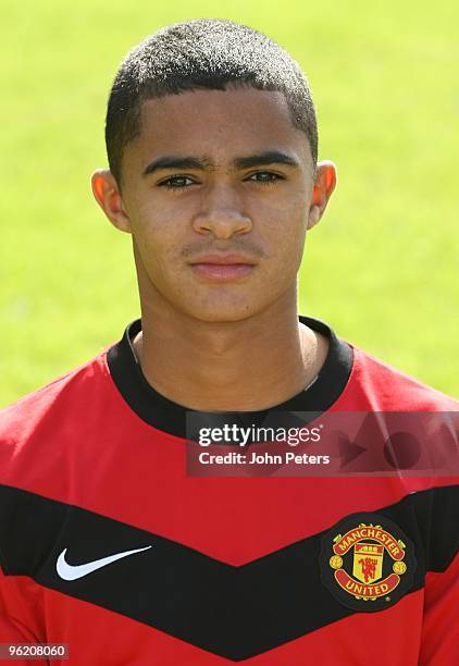 Cameron Stewart of Manchester United's Reserves Team poses during a photocall at Carrington Training Ground on September 11 2009 in Manchester,...