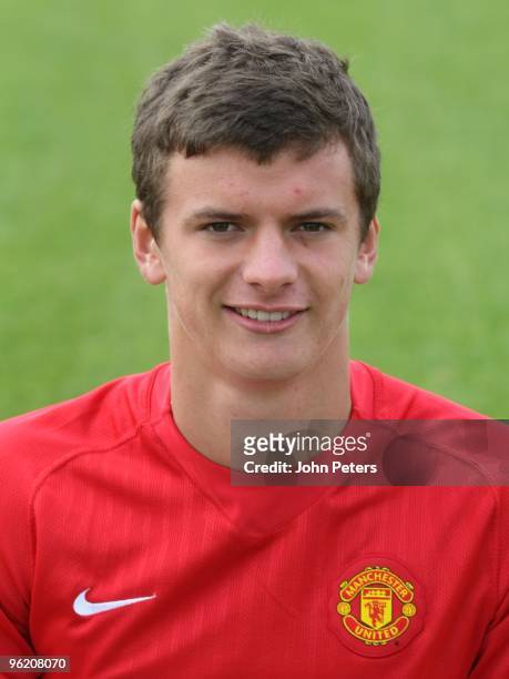 Oliver Gill of Manchester United's Academy poses during a pre-season photocall at Carrington Training Ground on August 16 2008 in Manchester, England.