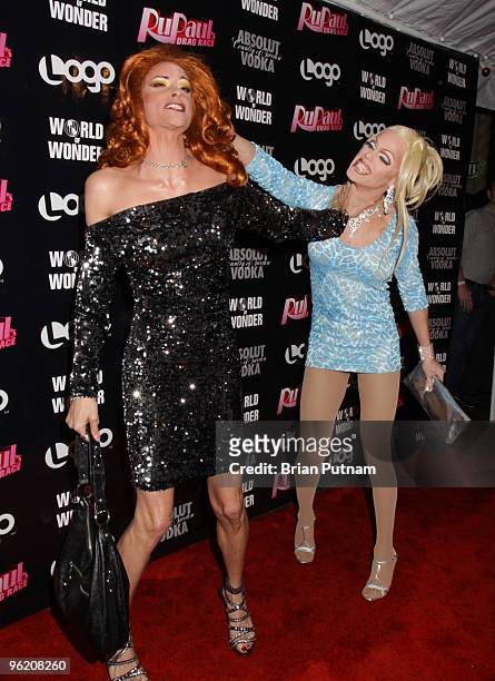 Contestants Nicole Paige Brooks and Morgan McMichaels attend the 'RuPaul's Drag Race' Season 2 Launch Party at Eleven Restaurant on January 26, 2010...
