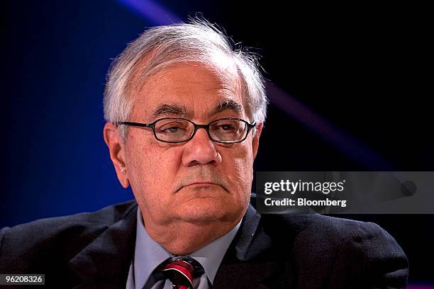 Representative Barney Frank, a Democrat from Massachusetts, participates in a panel discussion on day one of the 2010 World Economic Forum annual...