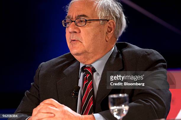 Representative Barney Frank, a Democrat from Massachusetts, participates in a panel discussion on day one of the 2010 World Economic Forum annual...