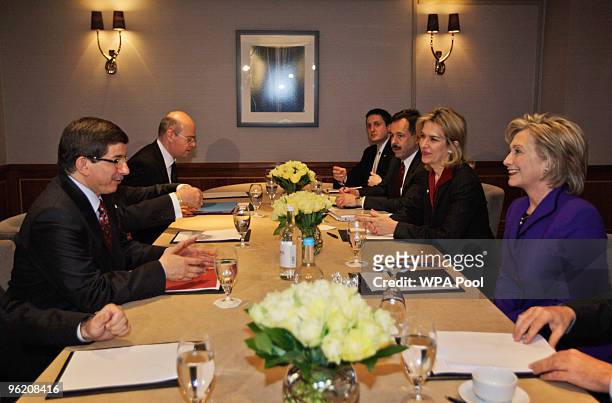 Secretary of State Hillary Clinton and Turkish Foreign Minister Ahmet Davutoglu hold talks ahead of The Afghanistan Conference on January 27, 2010 in...