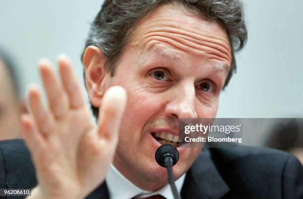 Timothy Geithner, U.S. Treasury secretary, testifies at a House Oversight and Government Reform Committee hearing in Washington, D.C., U.S., on...